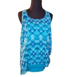 Aeropostale Teal Small Solid Tank and Sheer Patterned Shirt Set